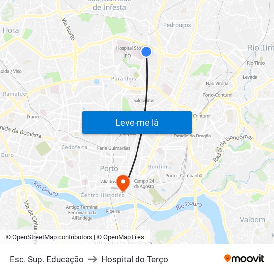 Esc. Sup. Educação to Hospital do Terço map