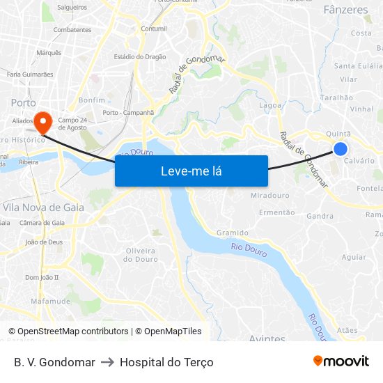 B. V. Gondomar to Hospital do Terço map