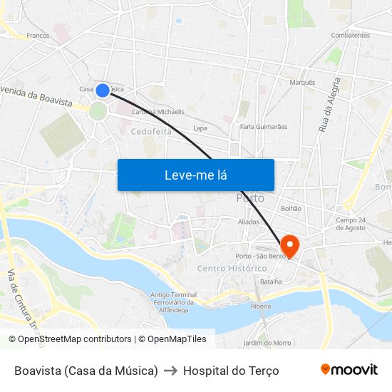 Boavista (Casa da Música) to Hospital do Terço map