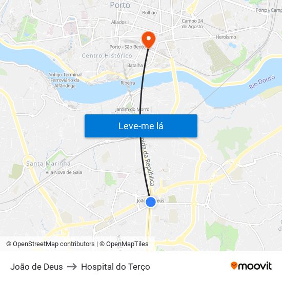 João de Deus to Hospital do Terço map