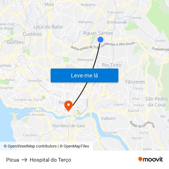 Pícua to Hospital do Terço map