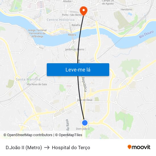 D.João II (Metro) to Hospital do Terço map