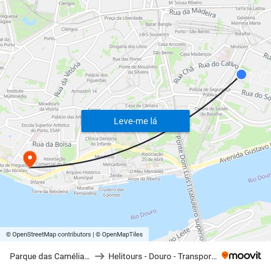 Parque das Camélias (Terminal) to Helitours - Douro - Transportes Aéreos S.A. map