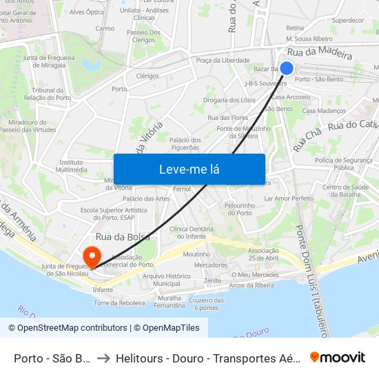 Porto - São Bento to Helitours - Douro - Transportes Aéreos S.A. map