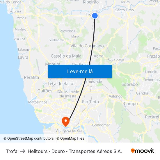 Trofa to Helitours - Douro - Transportes Aéreos S.A. map