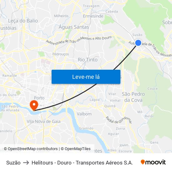 Suzão to Helitours - Douro - Transportes Aéreos S.A. map