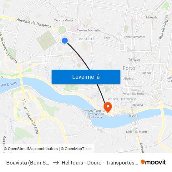 Boavista (Bom Sucesso) to Helitours - Douro - Transportes Aéreos S.A. map