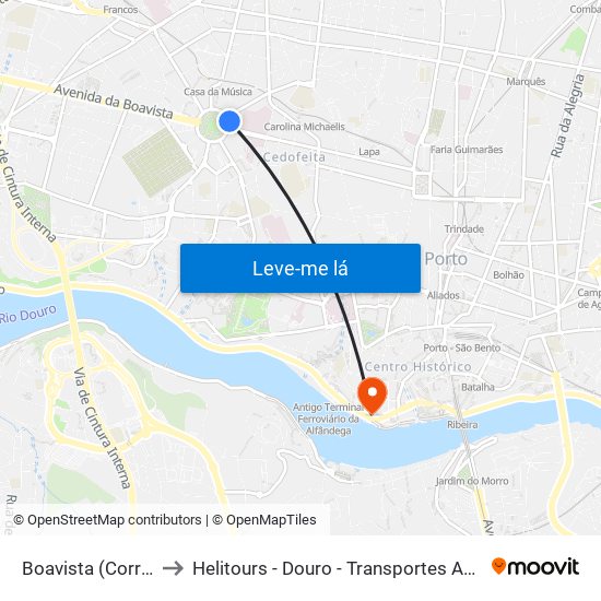 Boavista (Correios) to Helitours - Douro - Transportes Aéreos S.A. map