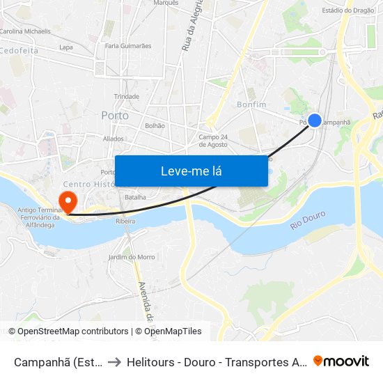 Campanhã (Estação) to Helitours - Douro - Transportes Aéreos S.A. map