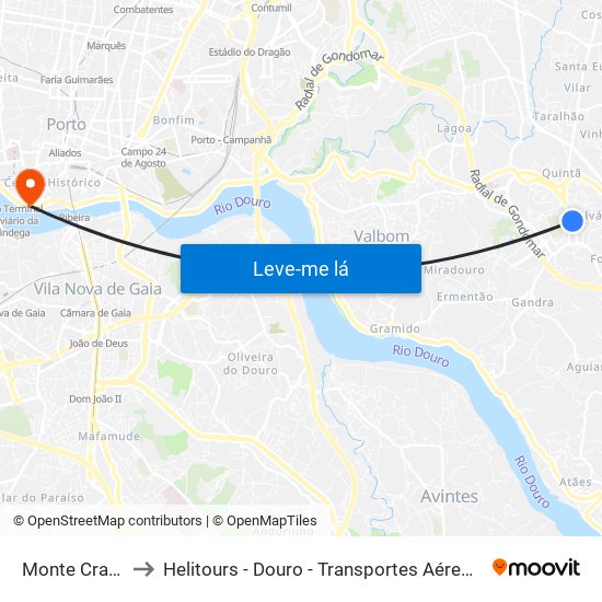 Monte Crasto to Helitours - Douro - Transportes Aéreos S.A. map