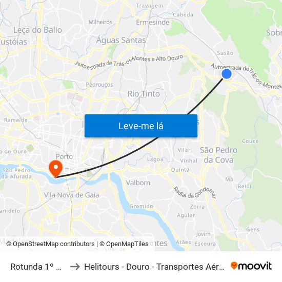 Rotunda 1º Maio to Helitours - Douro - Transportes Aéreos S.A. map