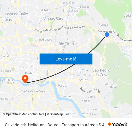 Calvário to Helitours - Douro - Transportes Aéreos S.A. map