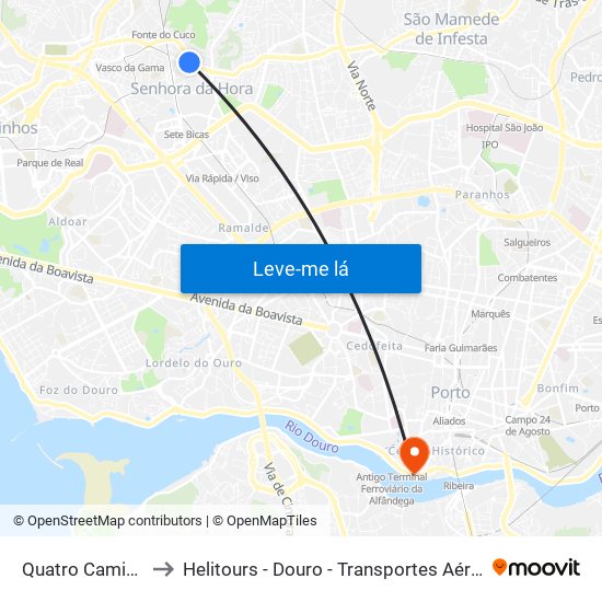 Quatro Caminhos to Helitours - Douro - Transportes Aéreos S.A. map