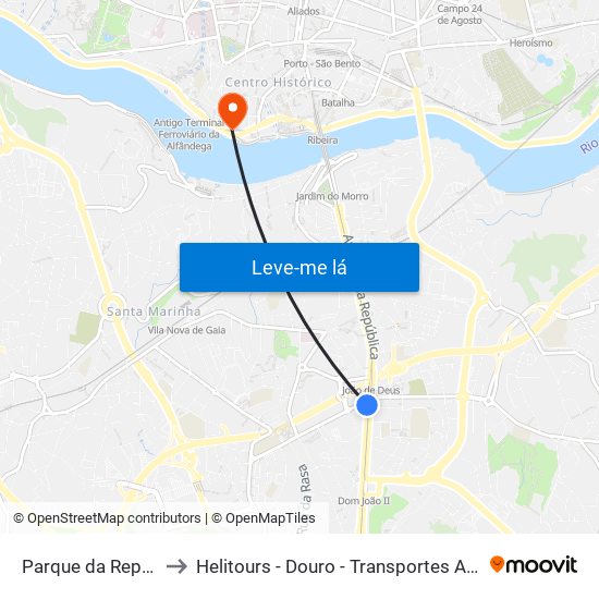 Parque da República to Helitours - Douro - Transportes Aéreos S.A. map