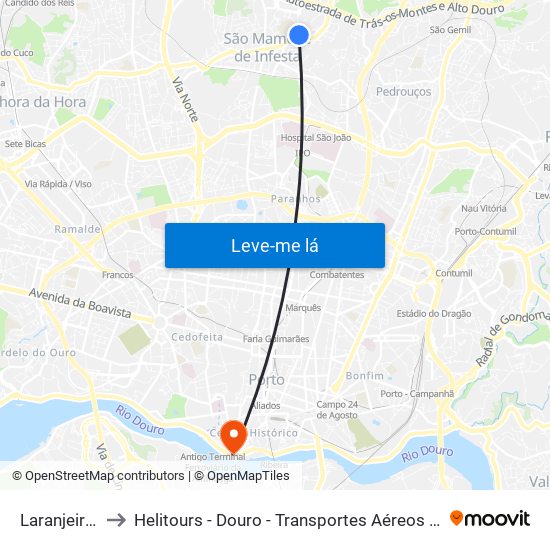 Laranjeiras to Helitours - Douro - Transportes Aéreos S.A. map