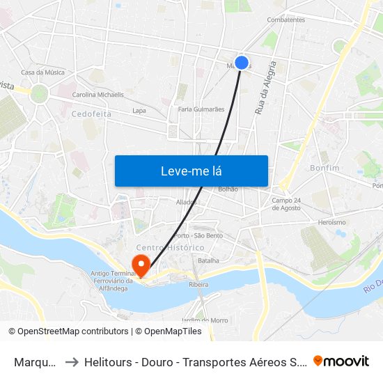 Marquês to Helitours - Douro - Transportes Aéreos S.A. map