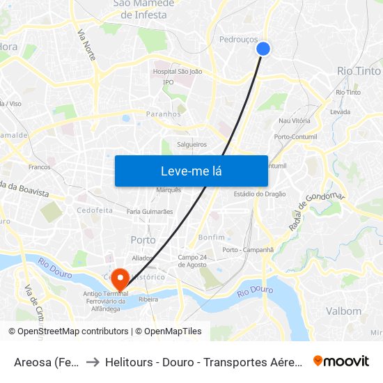 Areosa (Feira) to Helitours - Douro - Transportes Aéreos S.A. map