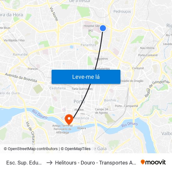 Esc. Sup. Educação to Helitours - Douro - Transportes Aéreos S.A. map