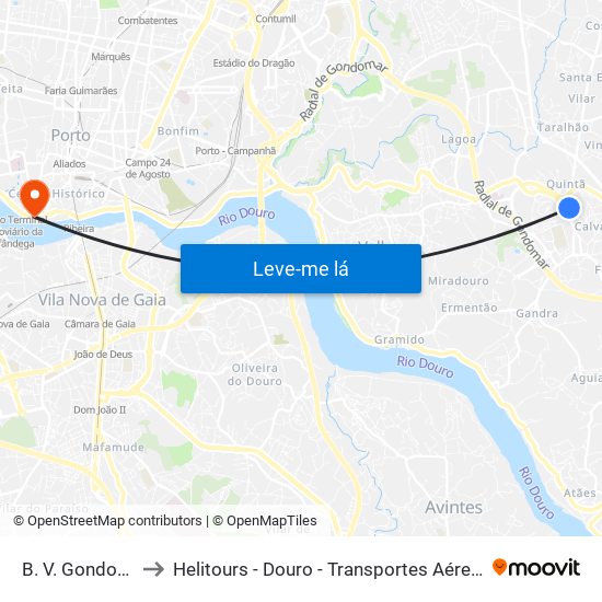 B. V. Gondomar to Helitours - Douro - Transportes Aéreos S.A. map