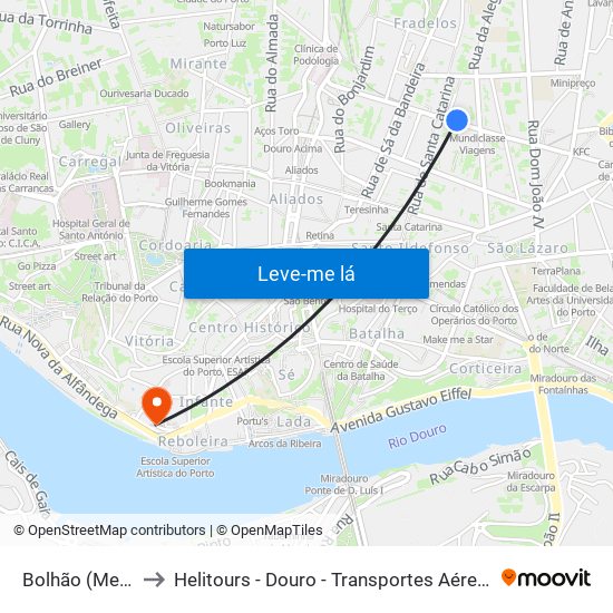 Bolhão (Metro) to Helitours - Douro - Transportes Aéreos S.A. map