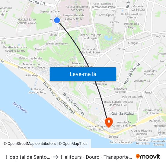 Hospital de Santo António to Helitours - Douro - Transportes Aéreos S.A. map