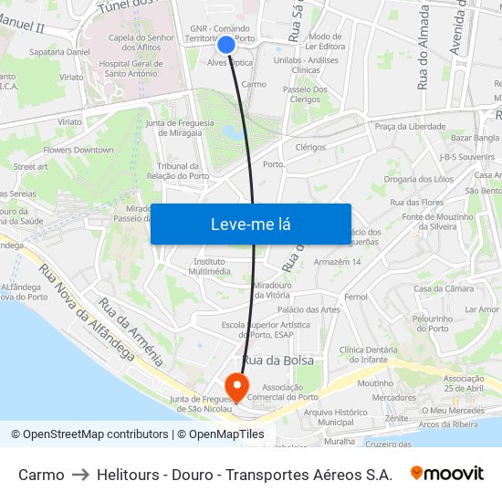 Carmo to Helitours - Douro - Transportes Aéreos S.A. map