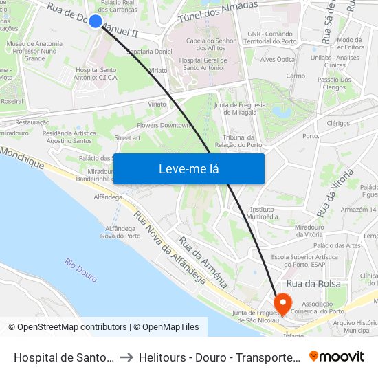Hospital de Santo António to Helitours - Douro - Transportes Aéreos S.A. map