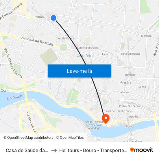 Casa de Saúde da Boavista to Helitours - Douro - Transportes Aéreos S.A. map