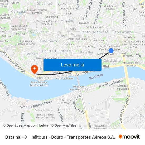 Batalha to Helitours - Douro - Transportes Aéreos S.A. map