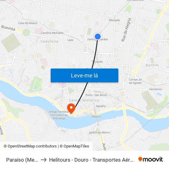 Paraíso (Metro) to Helitours - Douro - Transportes Aéreos S.A. map
