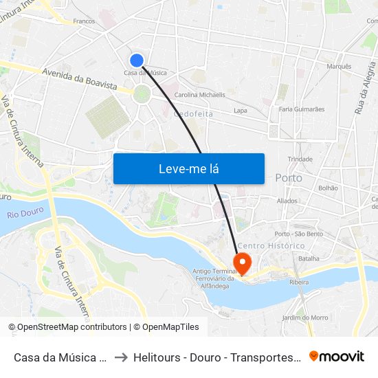 Casa da Música (Metro) to Helitours - Douro - Transportes Aéreos S.A. map