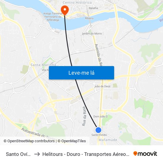 Santo Ovídio to Helitours - Douro - Transportes Aéreos S.A. map