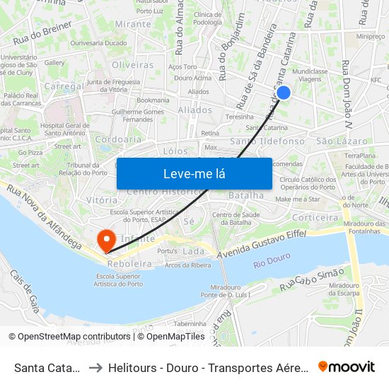 Santa Catarina to Helitours - Douro - Transportes Aéreos S.A. map