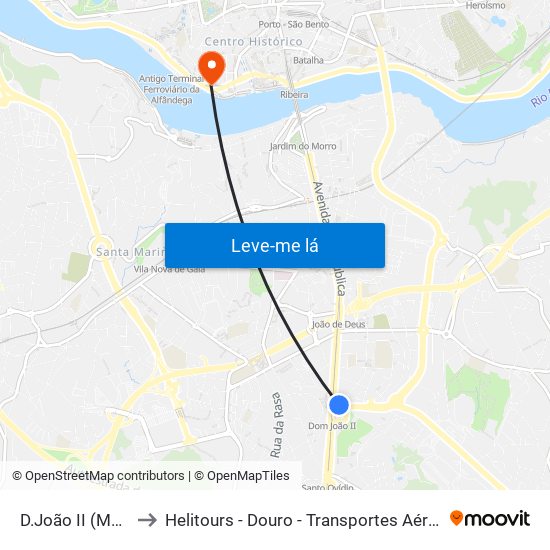 D.João II (Metro) to Helitours - Douro - Transportes Aéreos S.A. map