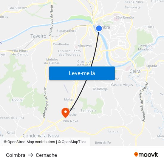 Coimbra to Cernache map