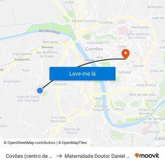 Covões (centro de Saúde) to Maternidade Doutor Daniel De Matos map