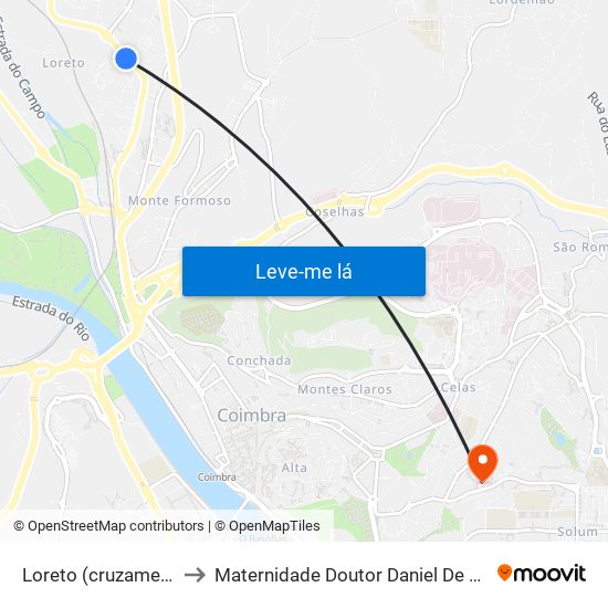Loreto (cruzamento) to Maternidade Doutor Daniel De Matos map