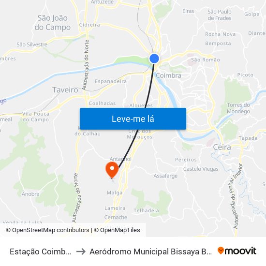 Estação Coimbra B to Aeródromo Municipal Bissaya Barreto map