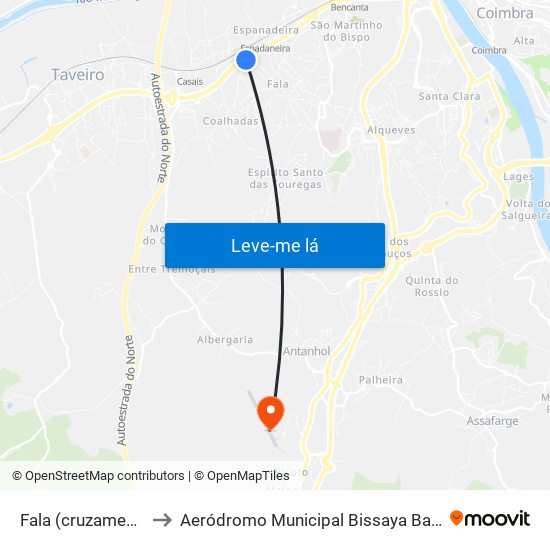 Fala (cruzamento) to Aeródromo Municipal Bissaya Barreto map