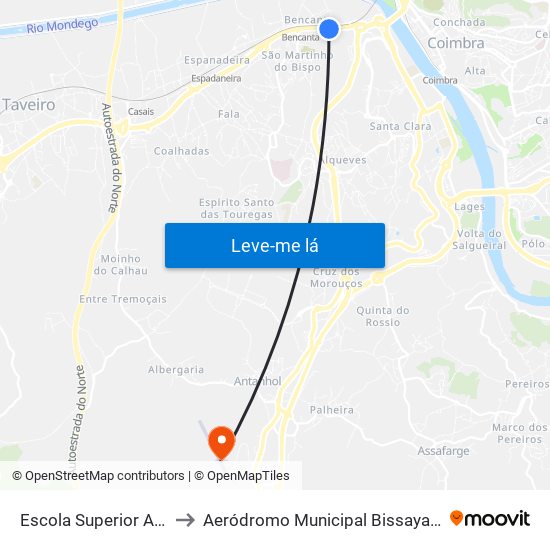 Escola Superior Agrária to Aeródromo Municipal Bissaya Barreto map