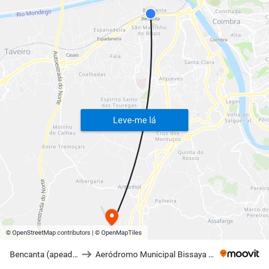 Bencanta (apeadeiro) to Aeródromo Municipal Bissaya Barreto map