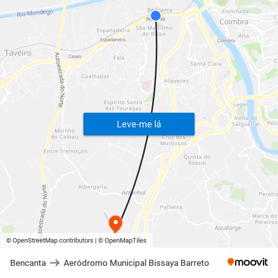Bencanta to Aeródromo Municipal Bissaya Barreto map