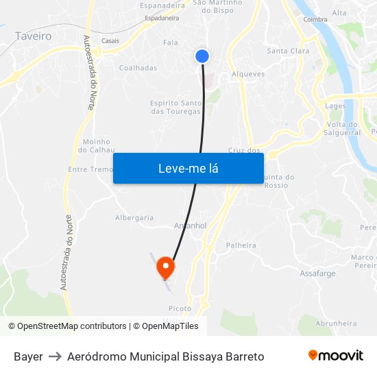 Bayer to Aeródromo Municipal Bissaya Barreto map