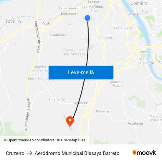 Cruzeiro to Aeródromo Municipal Bissaya Barreto map