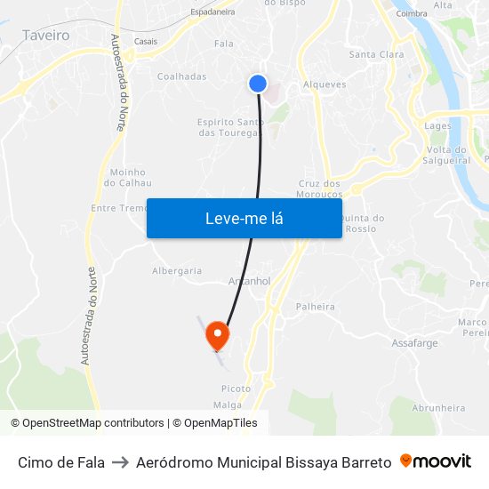 Cimo de Fala to Aeródromo Municipal Bissaya Barreto map