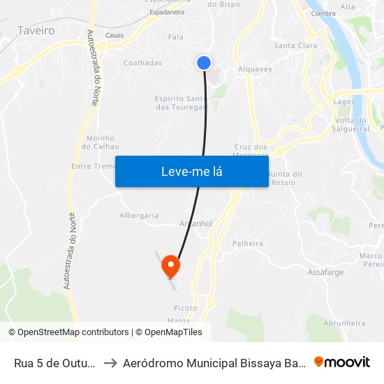 Rua 5 de Outubro to Aeródromo Municipal Bissaya Barreto map
