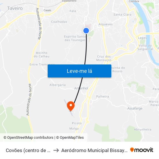 Covões (centro de Saúde) to Aeródromo Municipal Bissaya Barreto map