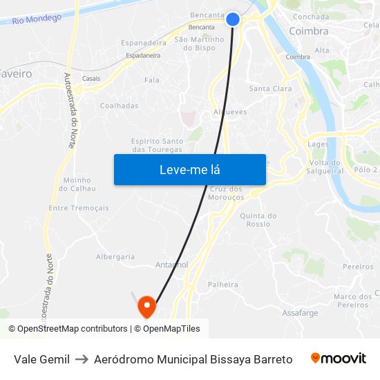 Vale Gemil to Aeródromo Municipal Bissaya Barreto map