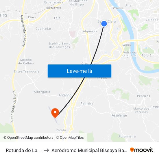 Rotunda do Lagar to Aeródromo Municipal Bissaya Barreto map