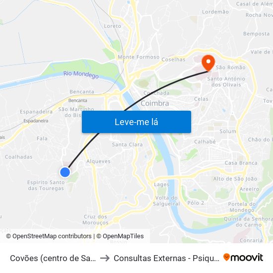 Covões (centro de Saúde) to Consultas Externas - Psiquiatria map